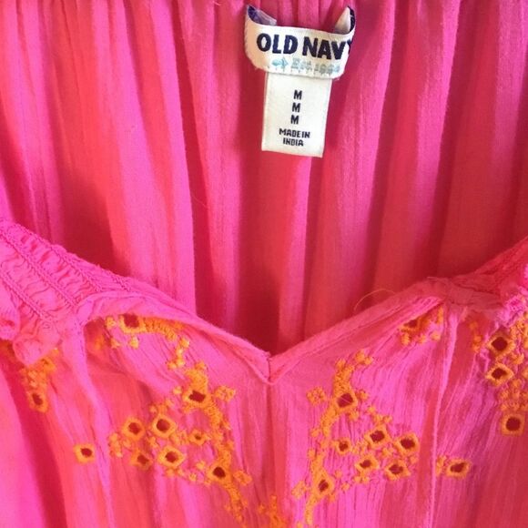 Bright pink wench peasant milkmaid style blouse orange embroidery cottaecore - Picture 3 of 4